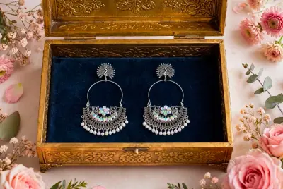 Antique Chandbali Earrings with Peacock Drops