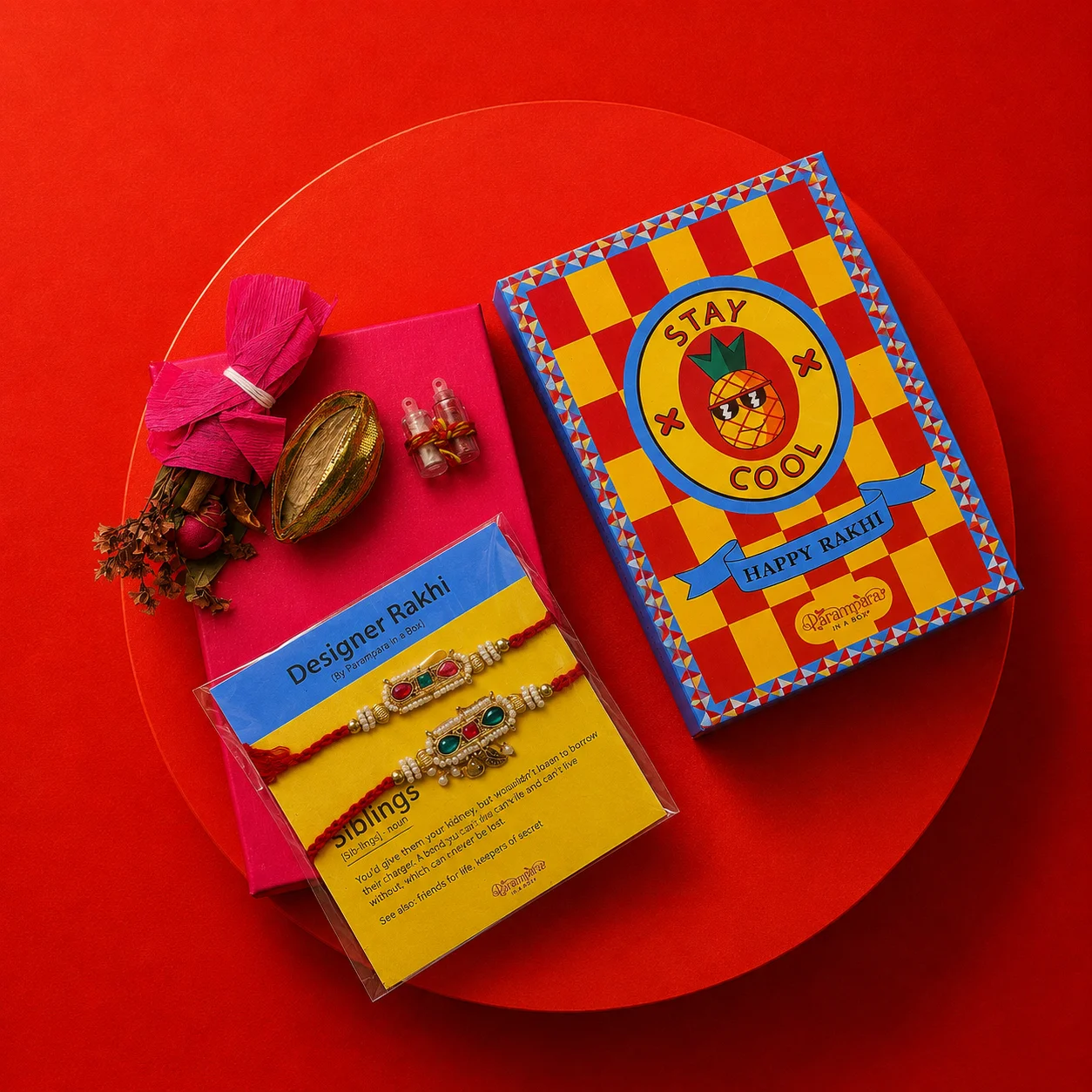 Gulaabi Tilak Kundan Bhai-bhabhi Rakhi