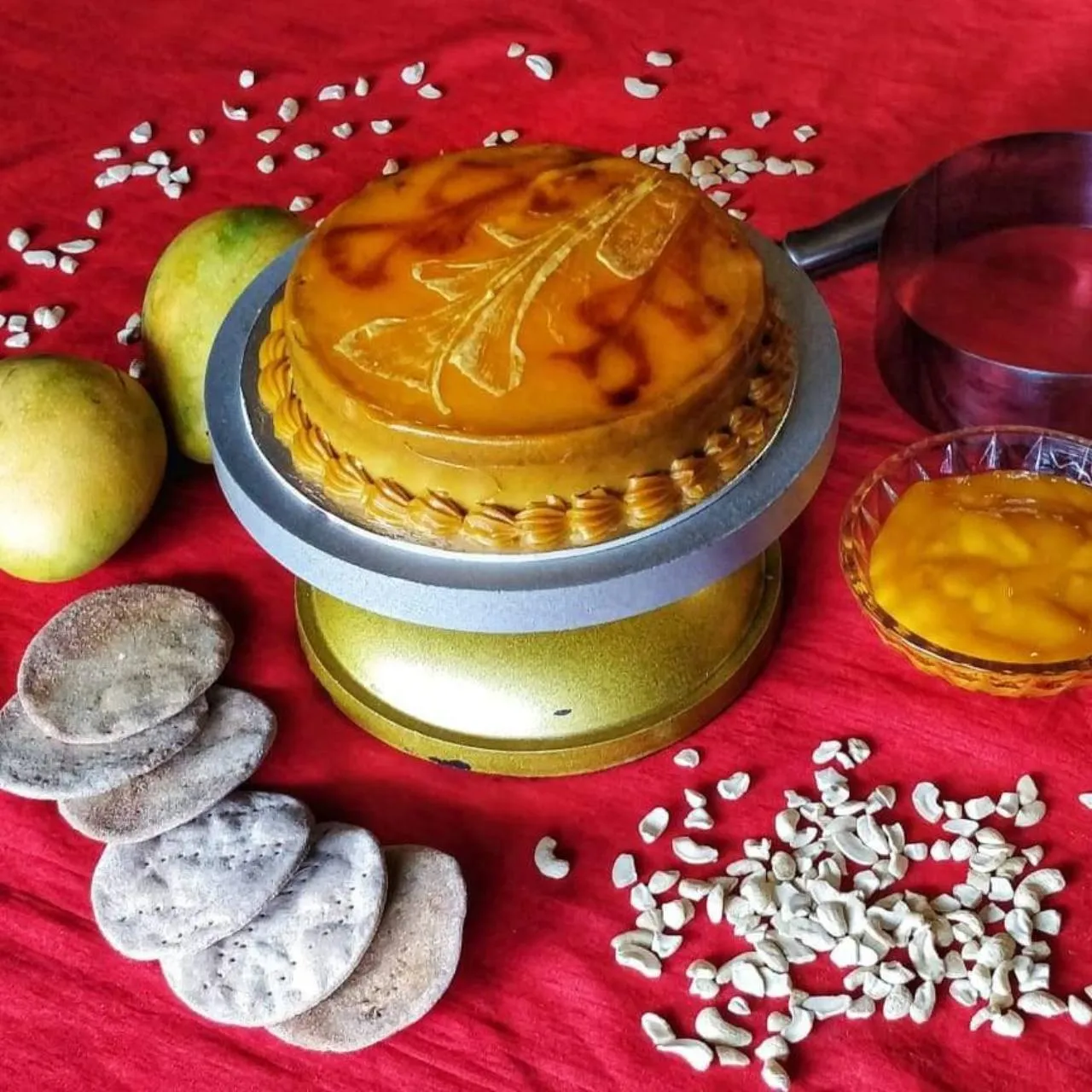 Mango and Cashew Icing Cake | Summer Special | Gluten-free, Sugar-free Mango Cake, Sweetened with Dates