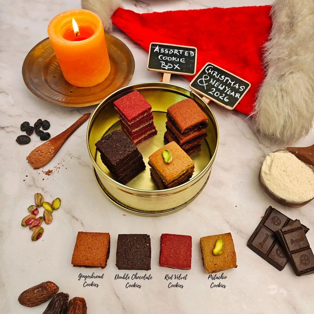 Assorted Stuffed Cookies - Made with Premium Nuts - Seeds- Sweetened with Dates | Christmas Cookies Gift Box