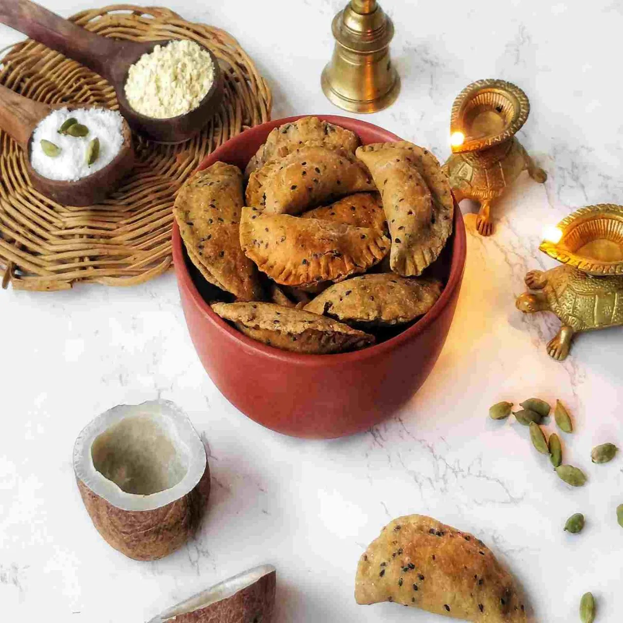 Date Sweetened Elaichi Karanji or Holi Gujiya