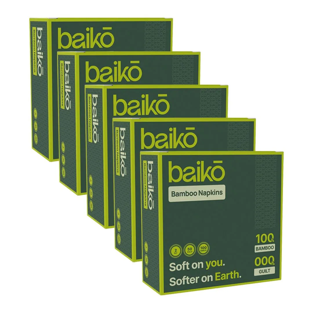 Baiko Bamboo Napkins | 50 Pulls x 5 Packs | 2 Ply | Natural Bamboo Brown Eco-friendly Napkin Tissues (5, Pack of 5)